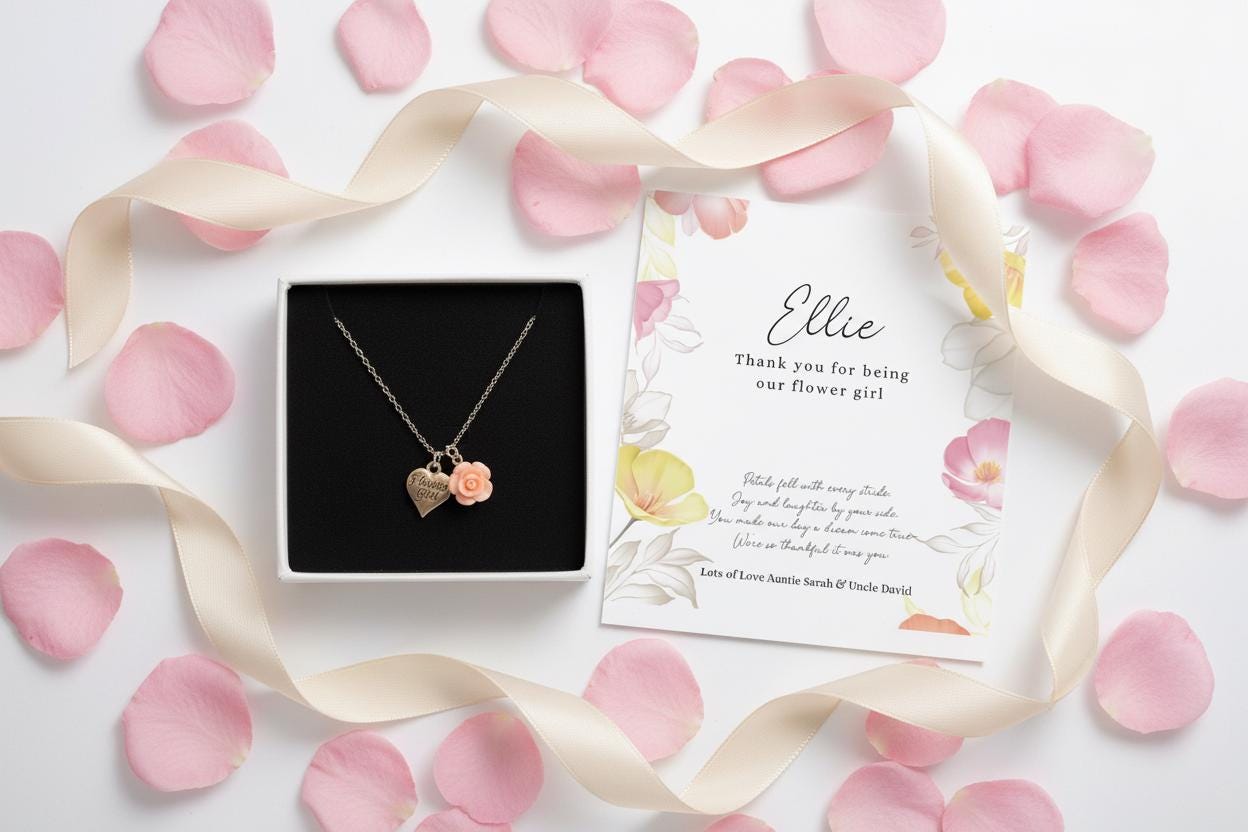 Personalised Flower Girl Necklace Gift Set
