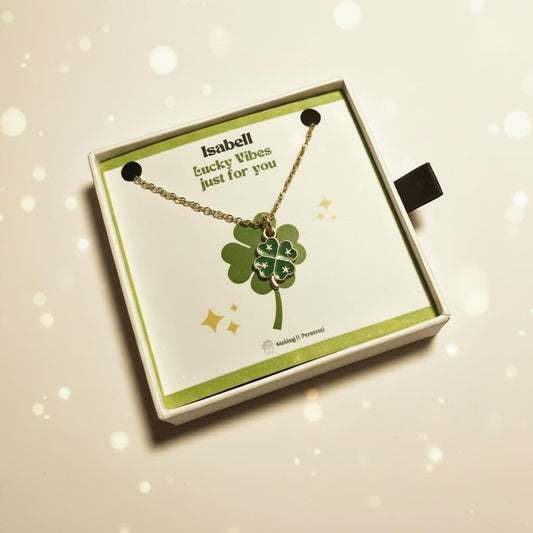 Four leaf Clover Necklace and Sentiment card