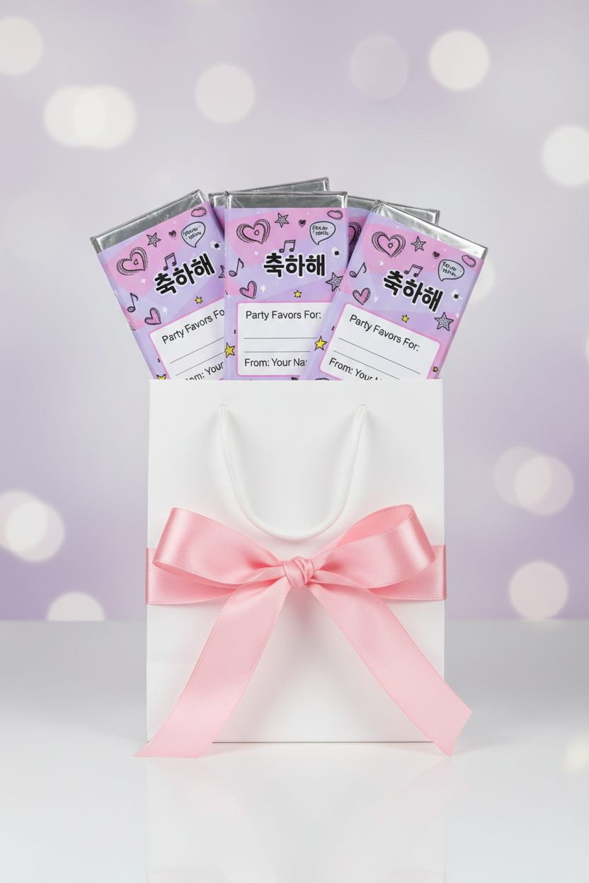 K-pop wrapped bars as party favours in gift bag
