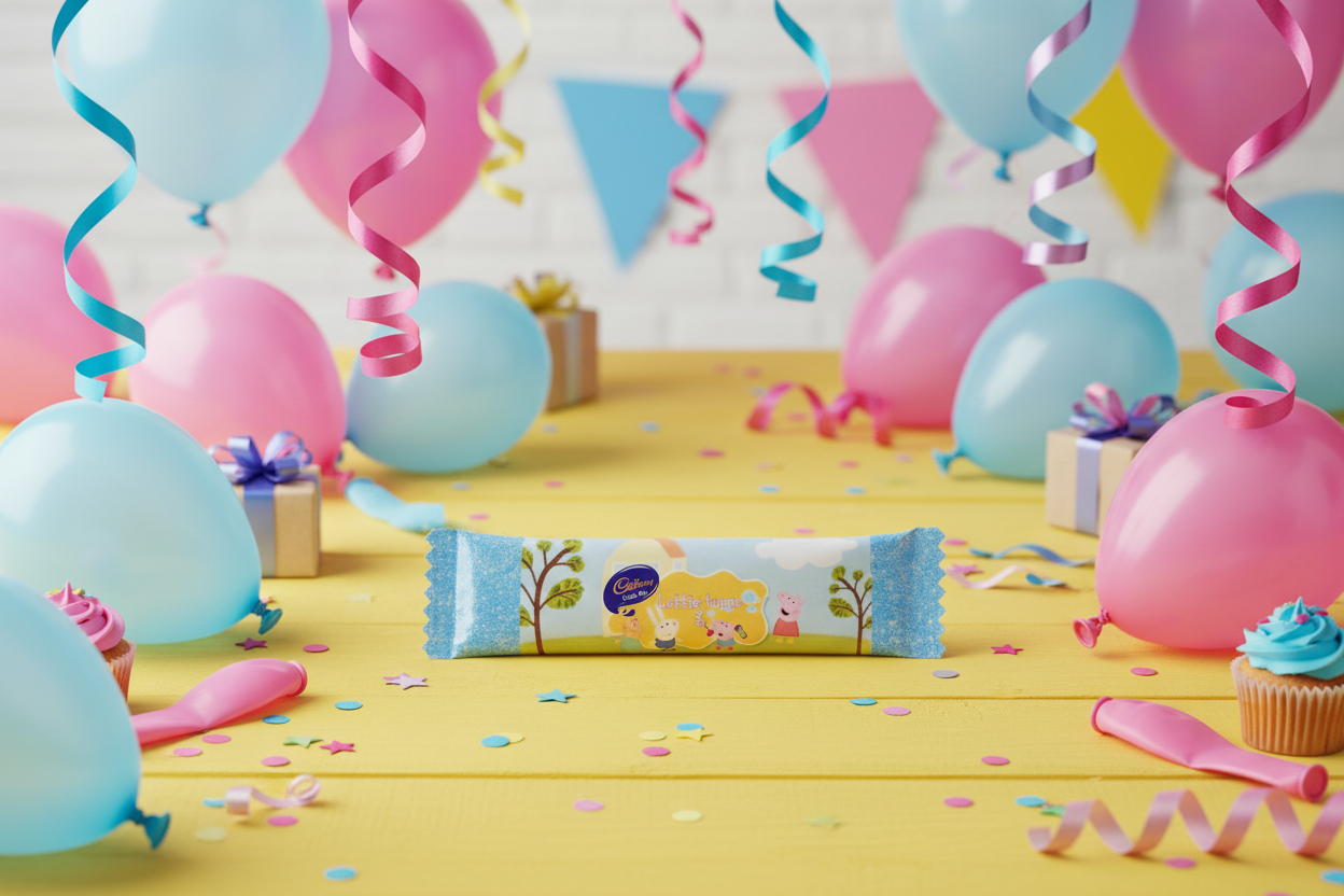 Peppa Pig wrapper on pink and blue party background
