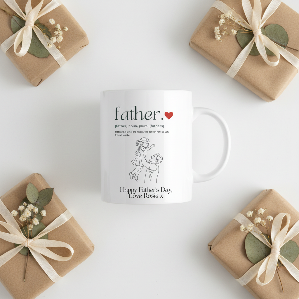 Father definition mug with girl illustration - Love Rosie - gift flat lay
