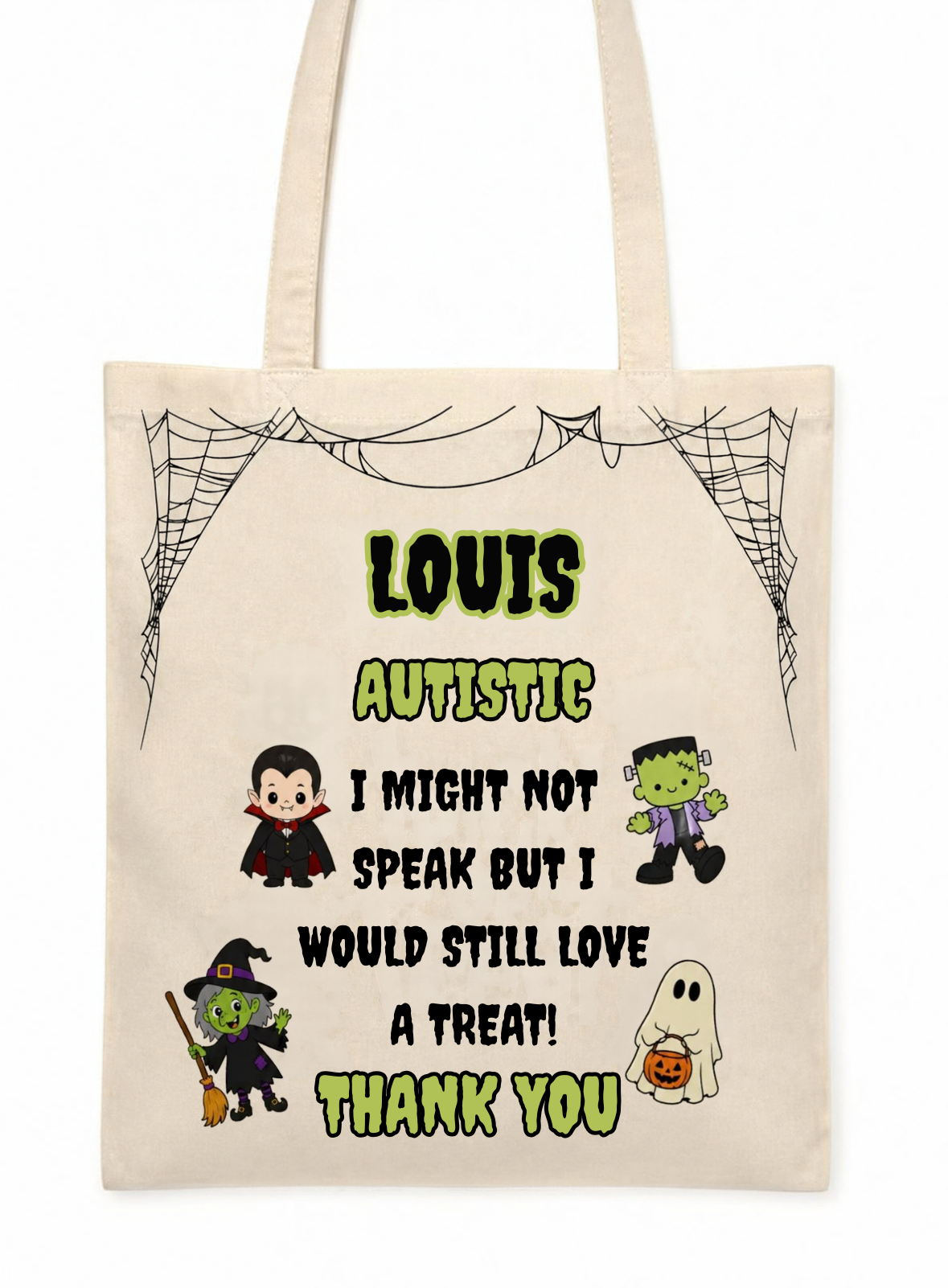 Personalised Halloween trick or treat bag, Autistic design