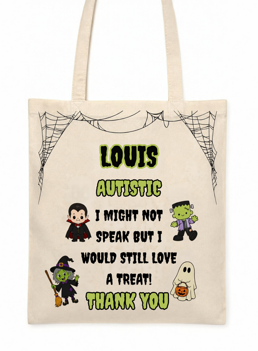 Personalised Halloween trick or treat bag, Autistic design