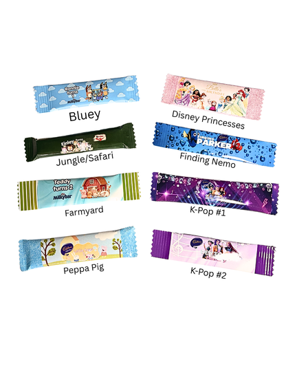 Personalised Character Chocolate Bar Wrappers | Kids Birthday Party Favours