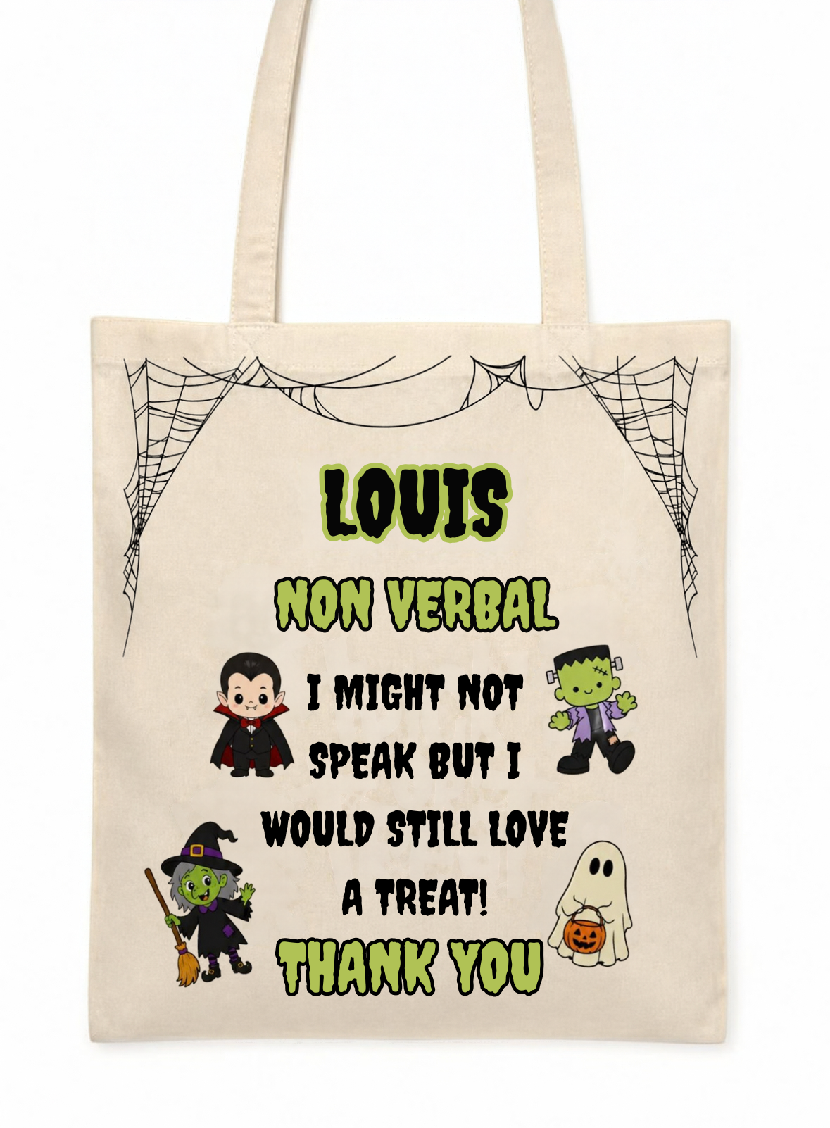 Personalised Halloween trick or treat bag, Non Verbal design