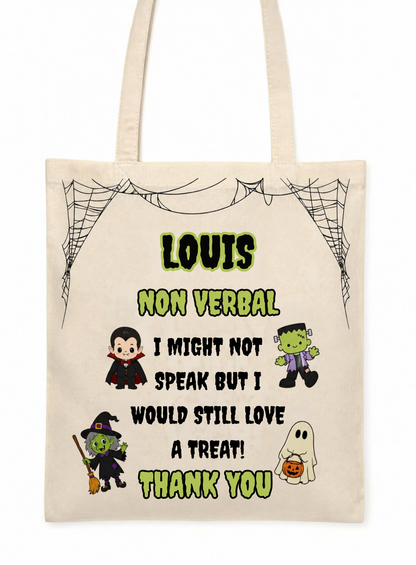 Personalised Halloween trick or treat bag, Non Verbal design