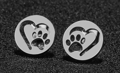 Paw Print Heart Earrings - Silver Pet Lover Gift