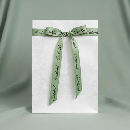 Bridesmaid Gift Bag with Sage Green Ribbon and Black Writing