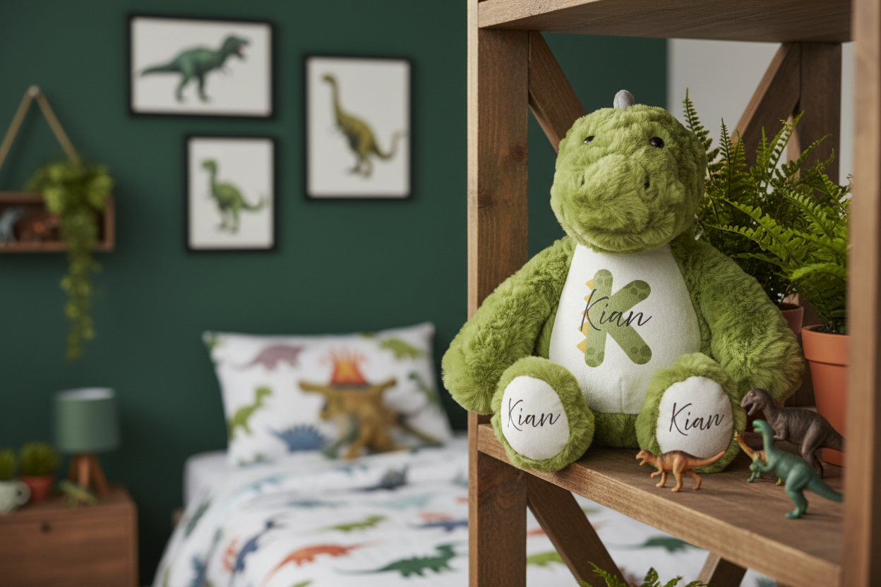 Dino Teddy on Jurassic Bedroom Shelf