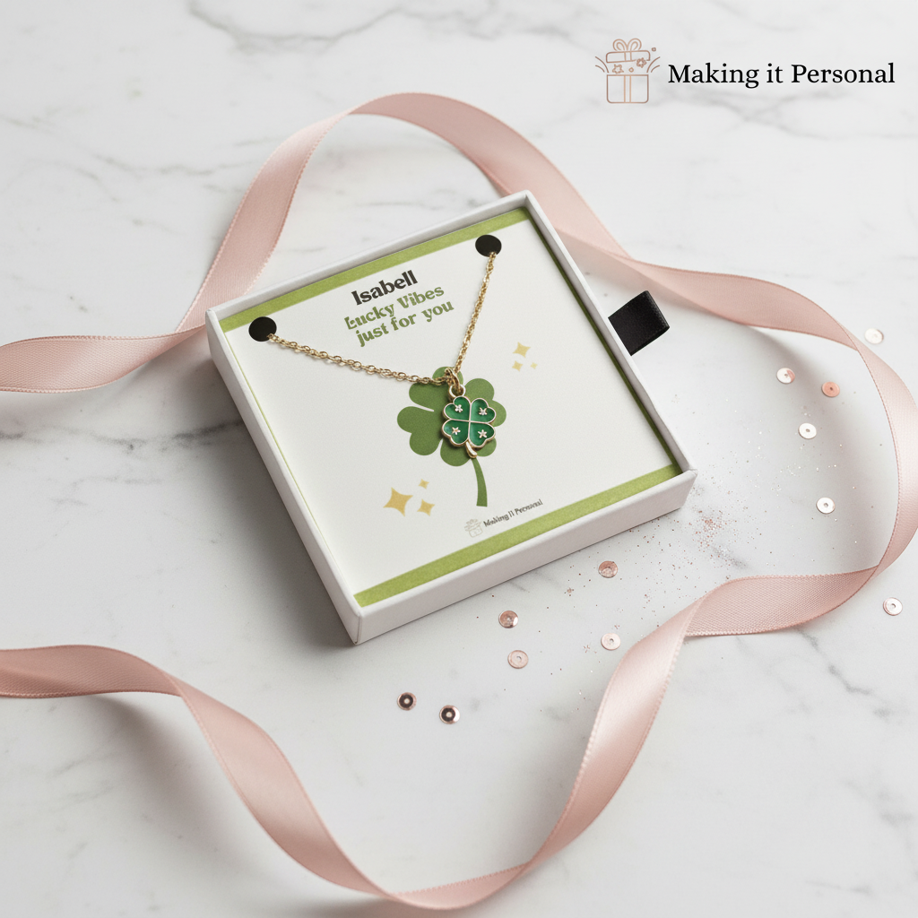 Four leaf Clover Necklace and Sentiment card