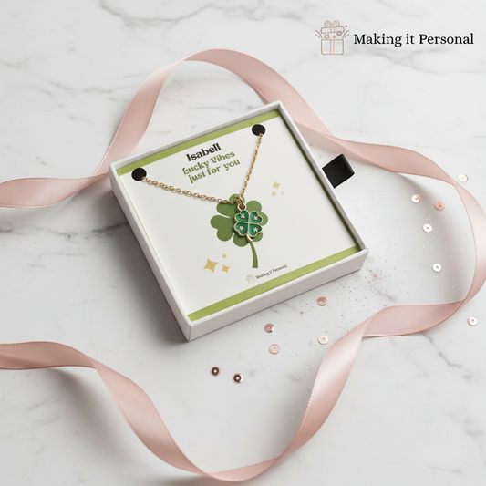 Four leaf Clover Necklace and Sentiment card