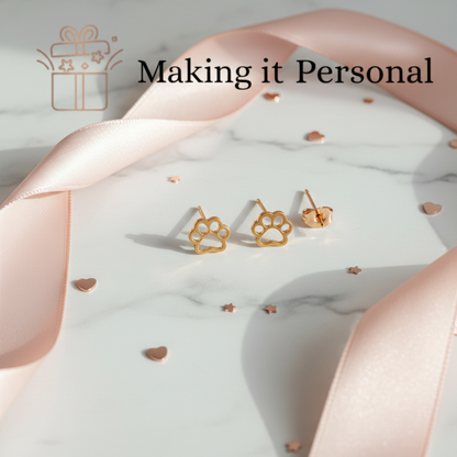 Gold Paw Print Stud Earrings - Dog Lover Gift
