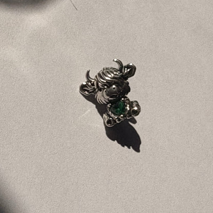 Silver highland cow charm side view