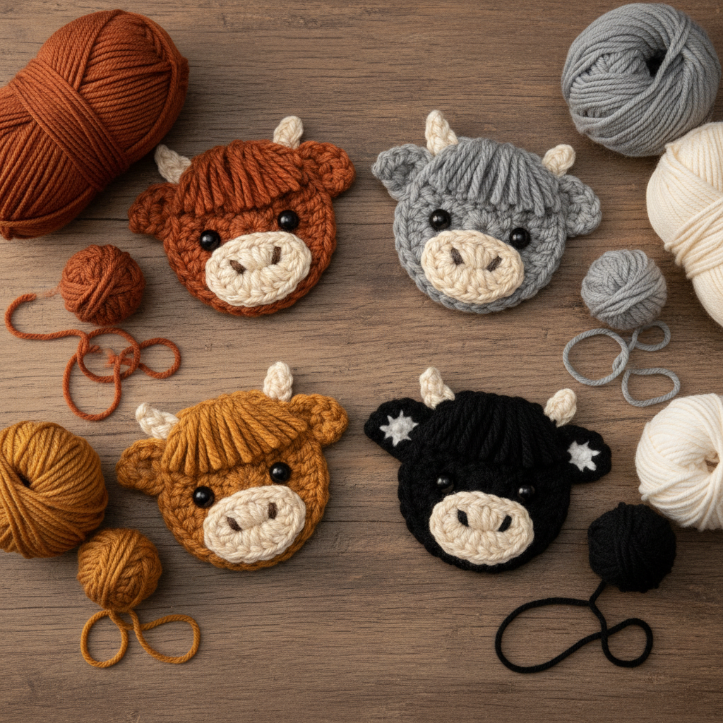Highland Cow Crochet - Colour Variations Flat Lay
