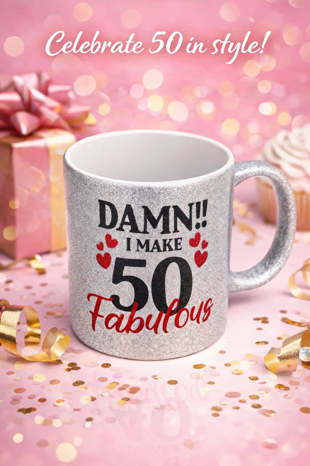 Silver Bling Birthday Mug, Custom Age