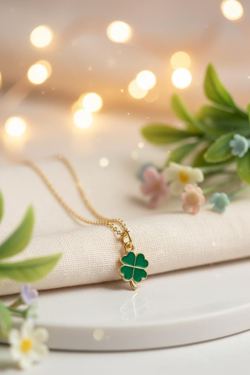 Four leaf Clover Necklace and Sentiment card