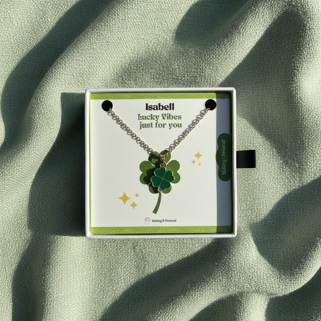 Four leaf Clover Necklace and Sentiment card