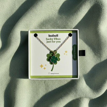 Four leaf Clover Necklace and Sentiment card