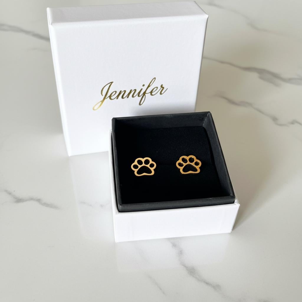 Gold Paw Print Stud Earrings - Dog Lover Gift