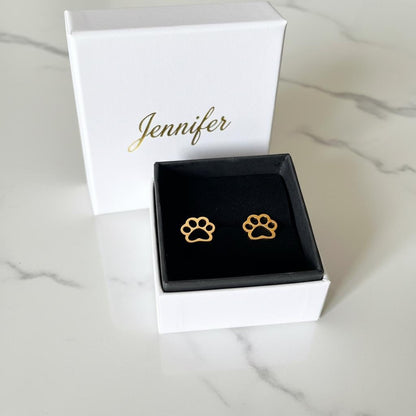 Gold Paw Print Stud Earrings - Dog Lover Gift