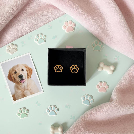 Gold Paw Print Stud Earrings - Dog Lover Gift