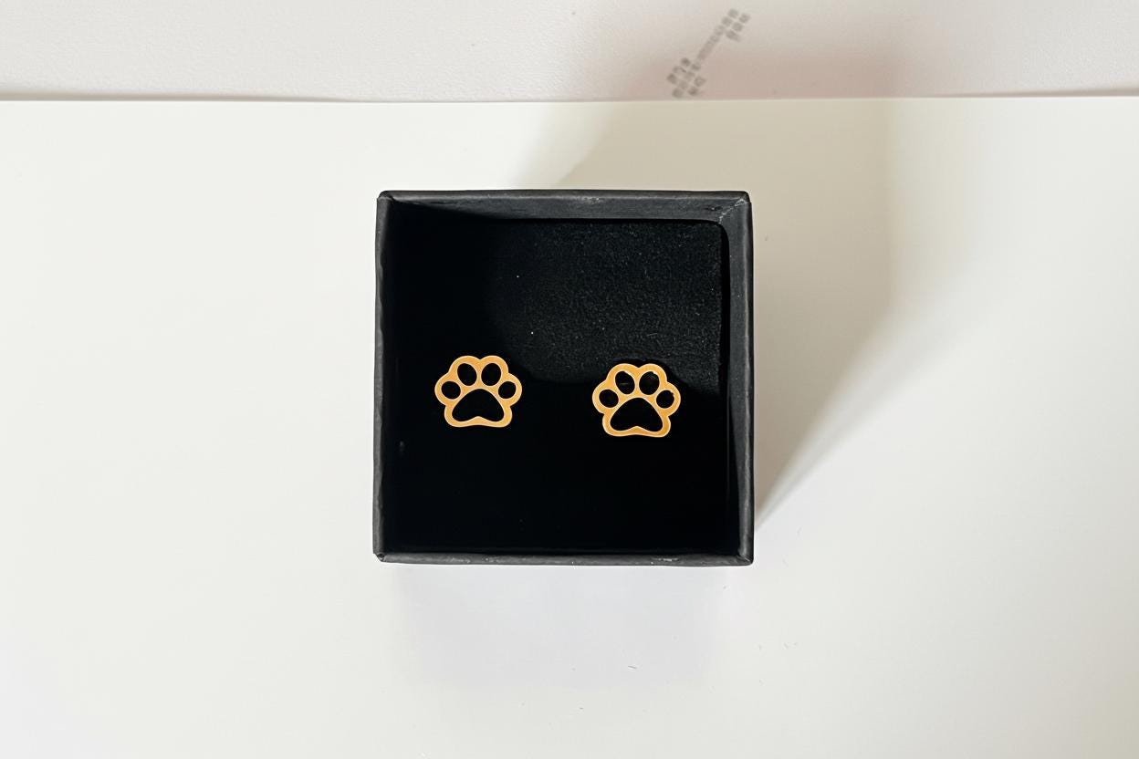 Gold Paw Print Stud Earrings - Dog Lover Gift