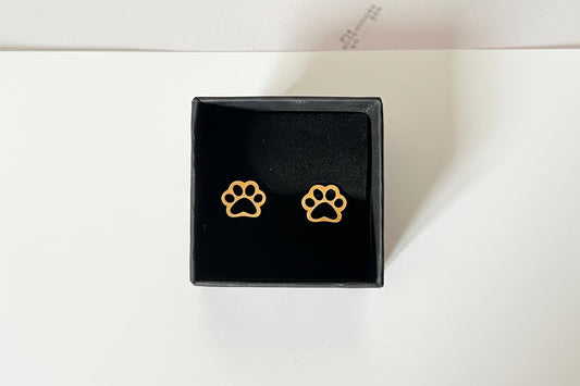 Gold Paw Print Stud Earrings - Dog Lover Gift