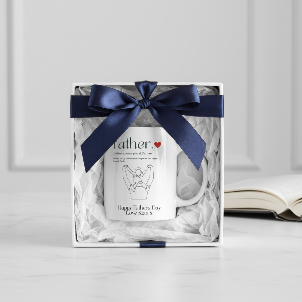 Father definition mug with boy illustration - Love James - gift box