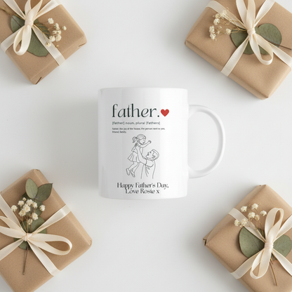 Father definition mug with girl illustration - Love Rosie - gift flat lay
