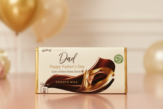 Personalised Father's Day chocolate bar wrapper - Happy Father's Day lots of love from Doris with paw print