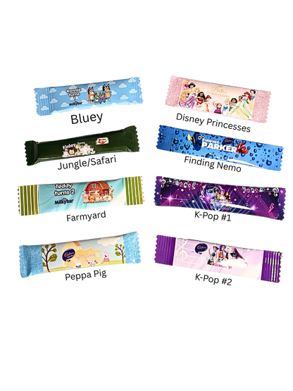 Personalised Character Chocolate Bar Wrappers | Kids Birthday Party Favours