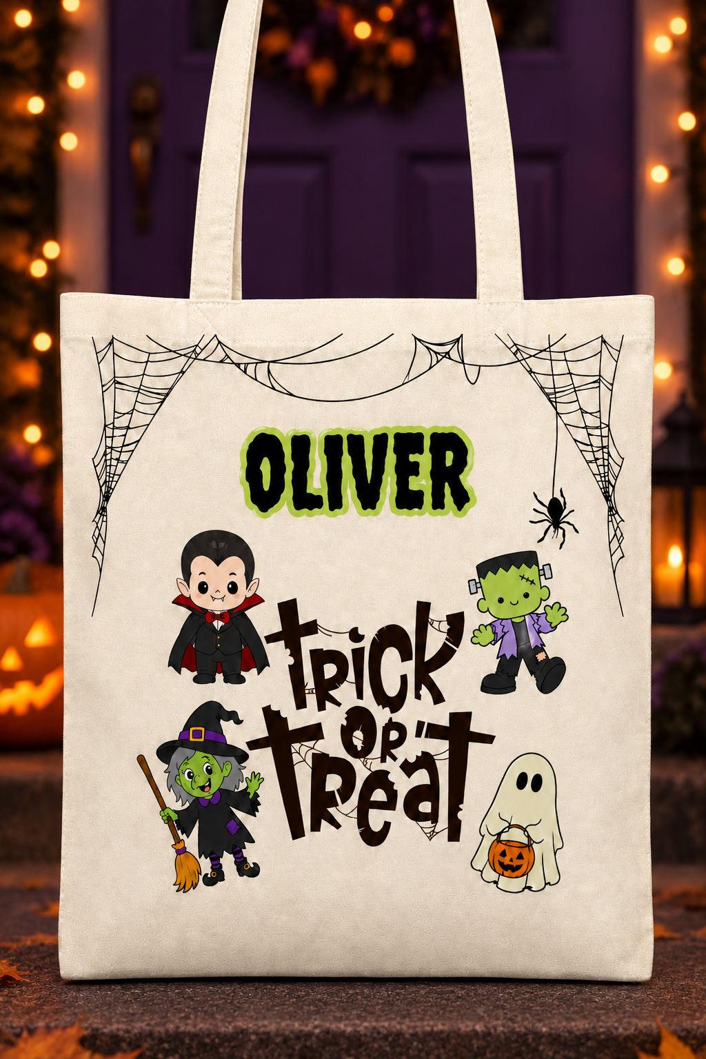 Oliver bag by a purple doorway