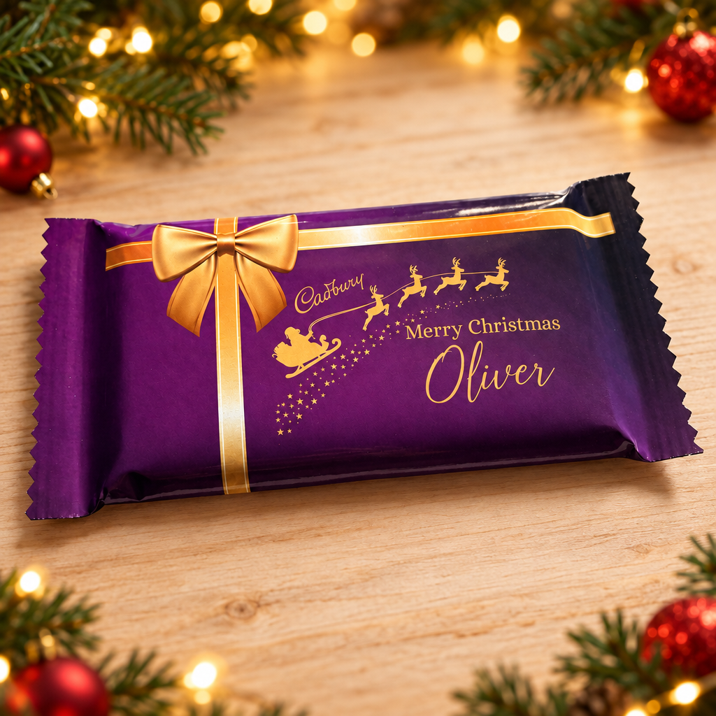 Oliver wrapper with wood and evergreen Christmas background