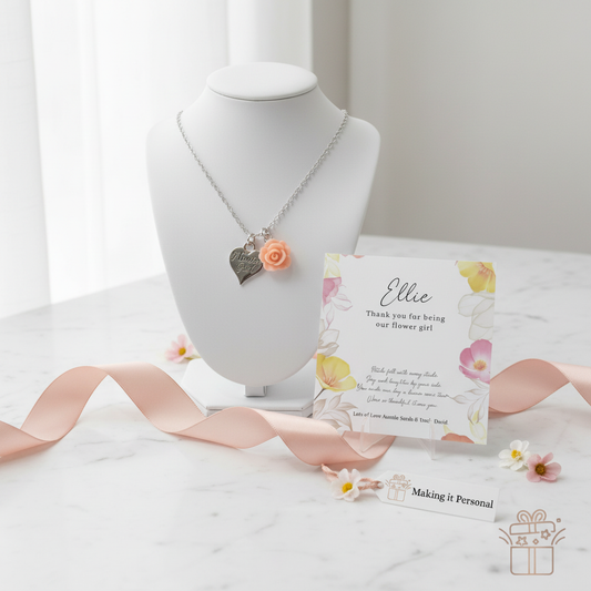 Personalised Flower Girl Necklace Gift Set