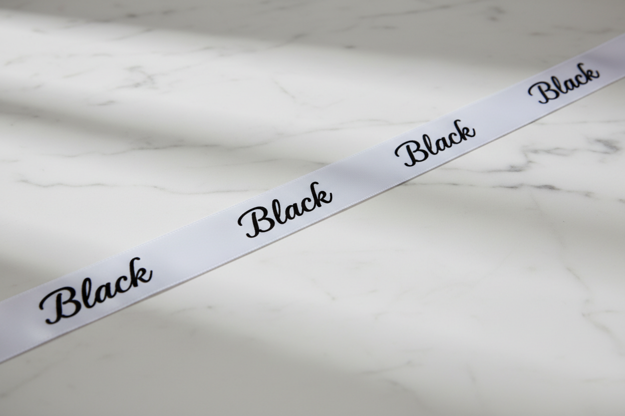 White ribbon black writing